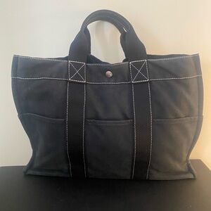 Hermes Fourre Tout Black Canvas Tote Bag